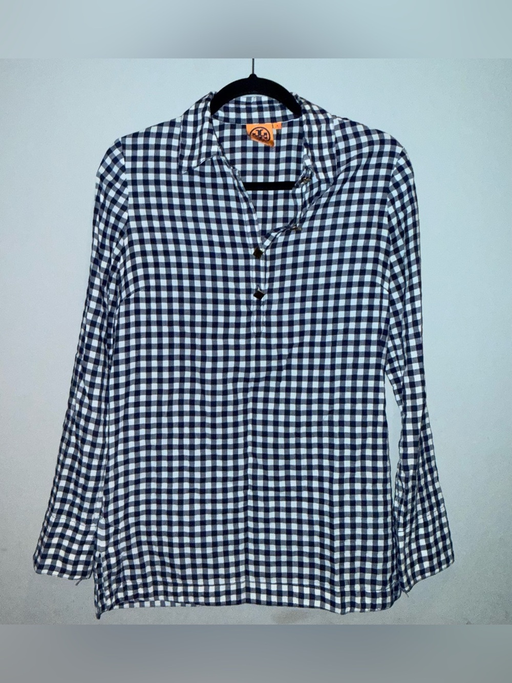 Tory Burch Navy Blue Gingham Check Popover Tunic Shirt - Size 4